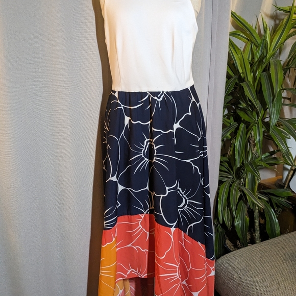 NEW Hutch Anthropologie White Blue Orange Peachy High Low Dress Midi Medium - Picture 6 of 8
